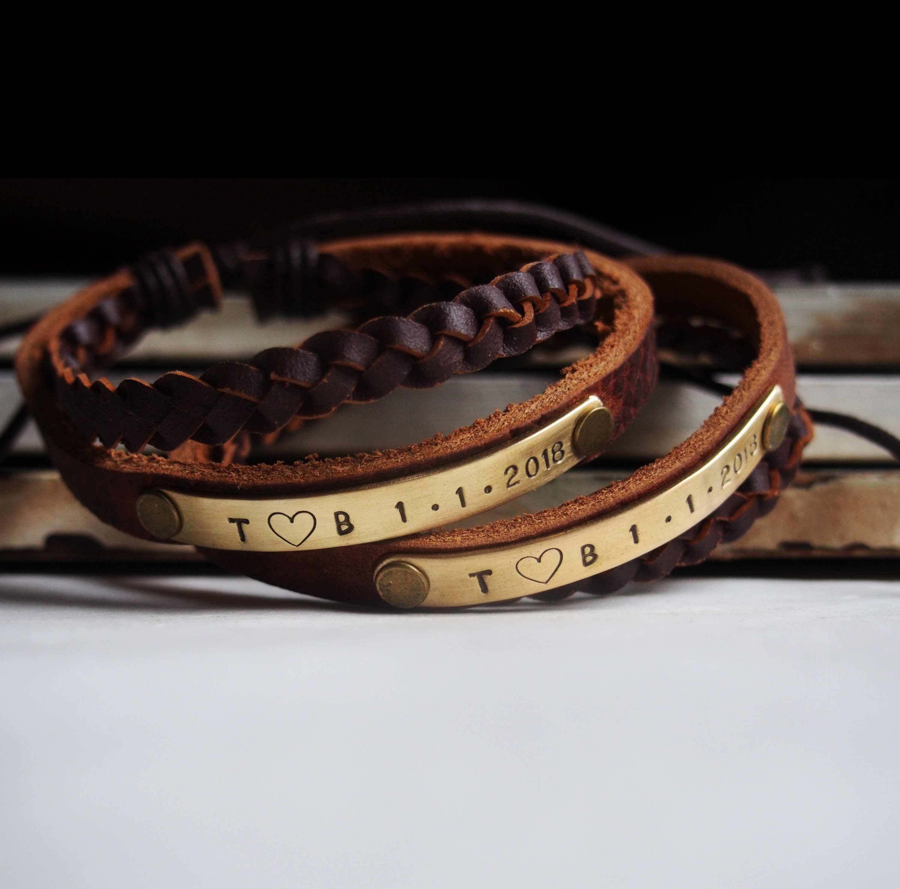 Leather Date Bracelet Personalized Bracelet Boyfriend Mens | Etsy