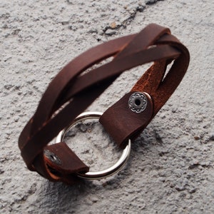7.5&quot; Braided Real Leather O ring Bracelet, replacement o ring bracelet, wedding ring, anniversary, widow gift, Custom, wear a ring, holder