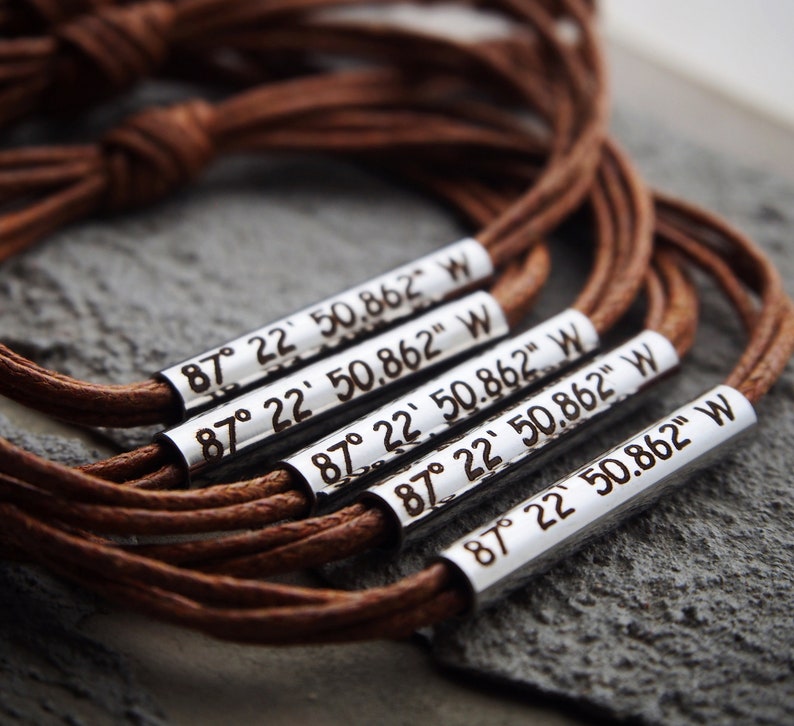 Mens Coordinates bracelet, Couples coordinate bracelet, Men gifts, long distance coordinates bracelets, personalized Bracelet, Couples Gifts Brown