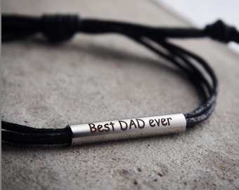 Custom Engraved Father's Day Gifts, DAD Coordinates bracelet, Mens Latitude Longitude bracelet black Leather, PERSONALIZED bracelet for him