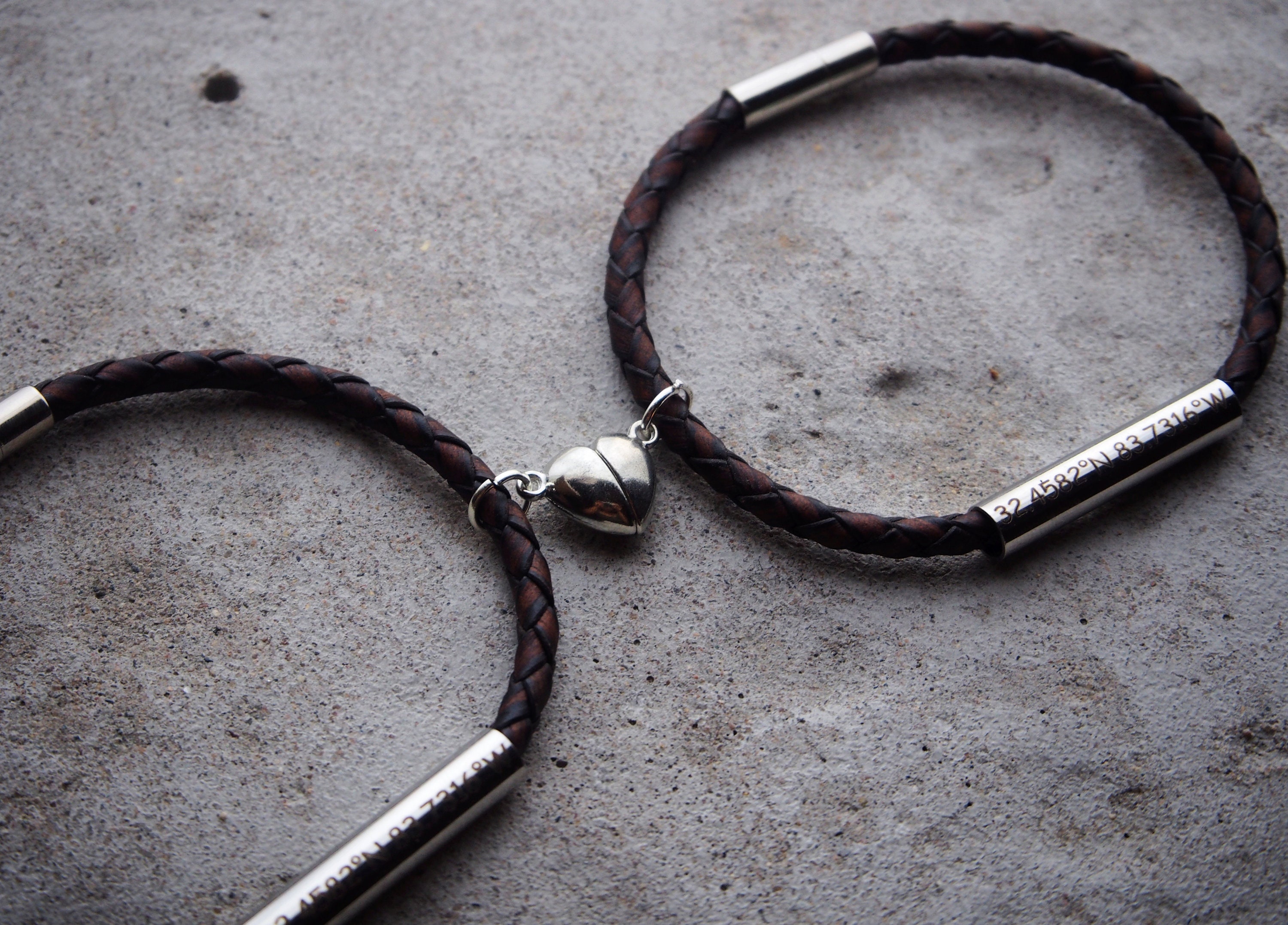 Custom Engraved Magnetic Couple Bracelet Set, CoupleGifts.com