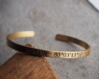 Custom Engraved Gold Coordinates Bracelets, Engraved Coordinate jewelry, Girls GPS bracelet, Women Bracelets, thin bracelet, Bronze Bracelet