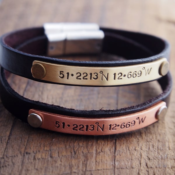 Leather Coordinates Bracelets Couples Bracelets, Gps Coordinates, Custom bracelets mens, Personalized Bracelets, Couples Coordinate Bracelet