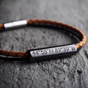 Mens Coordinates Bracelets, two strip Leather Coordinates Bracelets, Coordinates Bracelets, Boyfriend Gifts, Coordinate Anniversary Gifts