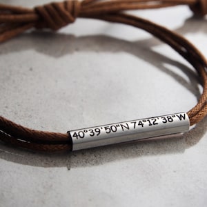 Nature Color/ Coordinates bracelet, Mens Latitude Longitude bracelet, Personalized Coordinate Bracelet, Couples Gifts, men, Stainless Steel