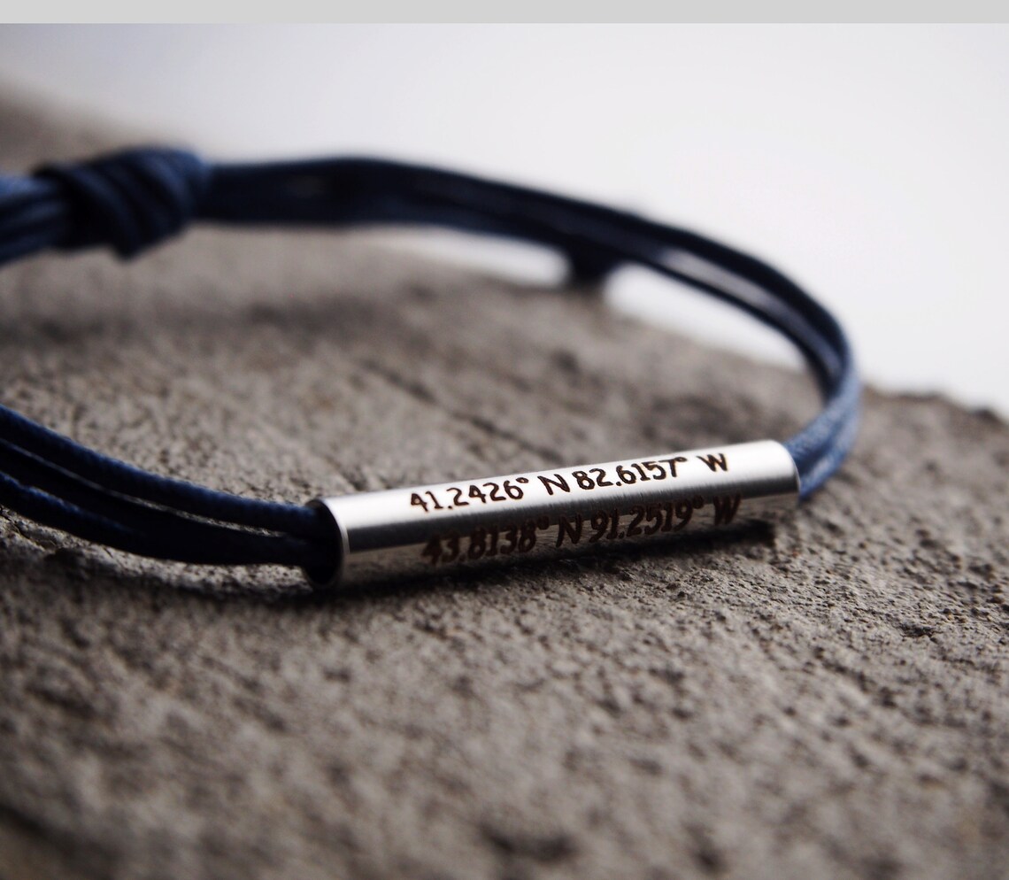 Coordinates bracelet Mens Latitude Longitude bracelet Navy image 1