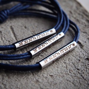 Coordinates bracelet, Mens Latitude Longitude bracelet Navy Blue Leather, personalized Coordinate Bracelet, Couples Gifts, Stainless Steel 画像 8
