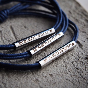 Bracelet de coordonnées, bracelet Mens Latitude Longitude Cuir Bleu Marine, Bracelet de coordonnées personnalisé, Cadeaux couples, Acier inoxydable image 8