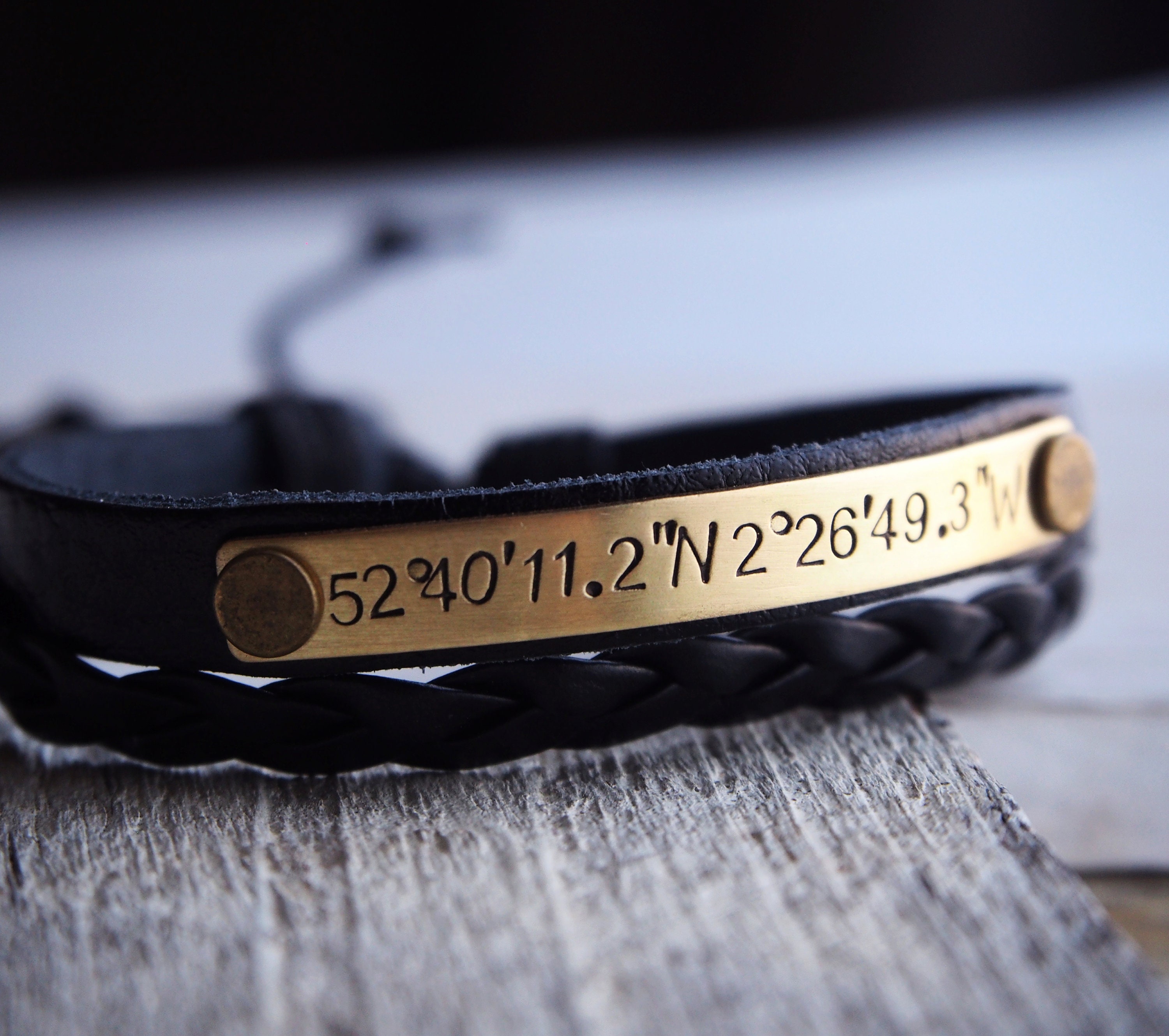 Amazon.com: Coordinate Bracelet for Him, Latitude Longitude, Personalized  Mens Leather Copper Cuff, Inspirational Quote, Graduation Gift : Handmade  Products