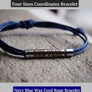 Bracelet de coordonnées, bracelet Mens Latitude Longitude Cuir Bleu Marine, Bracelet de coordonnées personnalisé, Cadeaux couples, Acier inoxydable image 3