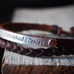 Personalized Bracelets, Couples date bracelets, custom name bracelets, leather date bracelet, boyfriend bracelet, mens leather bracelet gift