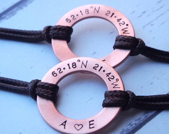 Coordinate Bracelets, Couples Coordinates Bracelets, Couples gifts, location, latitude longitude, adjustable, gift for him, gift for her