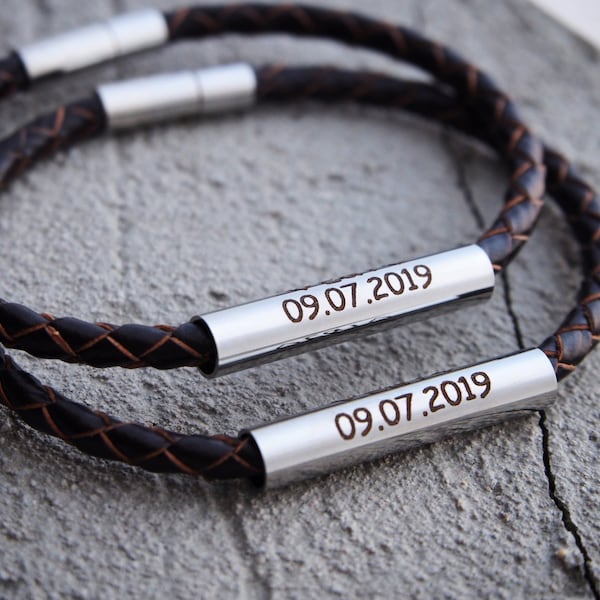 Couple Date bracelets, couples gifts, couple anniversary date bracelet, Braided leather, anniversary bracelet, personalized couple bracelets