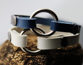 Leather Ring Bracelet Navy Blue, Ring Holder Bracelet, Wear a Ring Bracelet, widow bracelet, wedding ring, dad, Custom Engraved, Women Gift