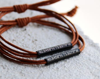 Coordinates Bracelets, Couples Coordinates, latitude longitude, gps, metal, tube, black, couple anniversary gifts, husband wife gift, love