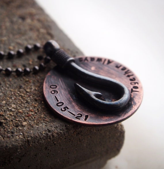 Mens Fish Hook Necklace, Anniversary date necklace, old looking, Mens pendant necklace, Gift for Men, Jewelry for men, Antique mens Gifts