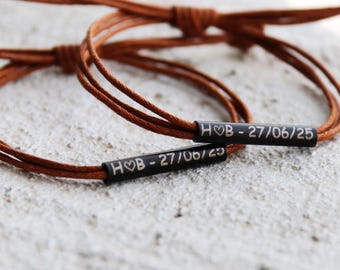 Custom Couples Bracelets, Couple Gifts, Custom Engraved Couple initials, couple anniversary, black tube, Metal, Anniversary, husband wife