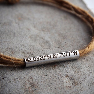 Coordinates bracelet, Couples Latitude Longitude bracelet Nature Rope, Personalized Coordinate Bracelet, Couples Gifts, Stainless Steel