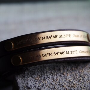 Graduation Gifts/ Coordinates Graduation Bracelet, Coordinates Graduation jewelry, Gold, Graduate Gift, Class of 2023, Leather Graduate Gift