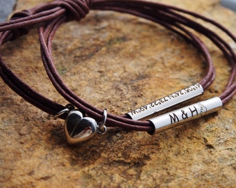 Couples Bracelets, Personalized Couples Bracelets, Coordinate couple bracelet, couple names, initials, coordinate, couple gifts, Custom Gift