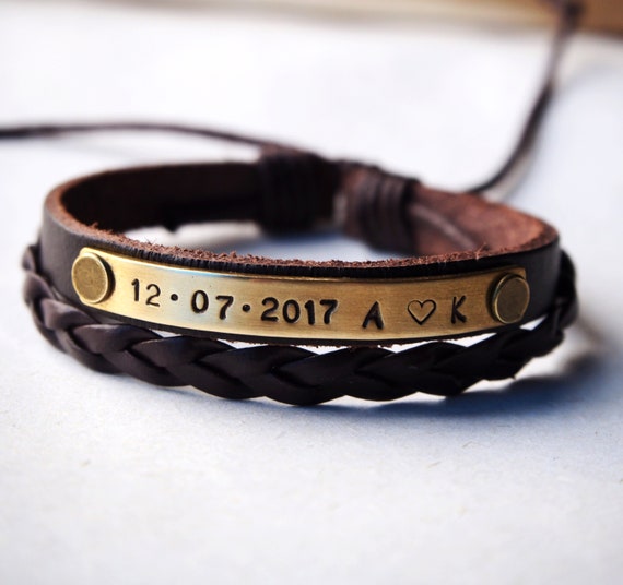 Boyfriend Gift - Custom Leather Mens Bracelet - Husband Gift for Men -  Nadin Art Design - Personalized Jewelry