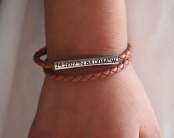 Personalized Coordinate Bracelets, Mens Coordinate Bracelets, Coordinate jewelry, Coordinate gifts, Mens engraved Bracelet, Anniversary Gift
