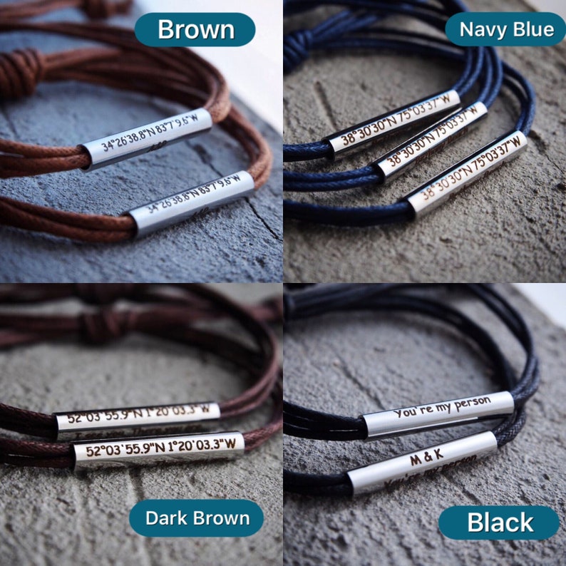 Coordinates bracelet, Mens Latitude Longitude bracelet Navy Blue Leather, personalized Coordinate Bracelet, Couples Gifts, Stainless Steel image 9