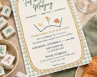 Editable Canva Mahjong Brunch Invitation | Fall Party Invite (Digital Download)