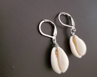 Cowrie shell earrings stainless steel