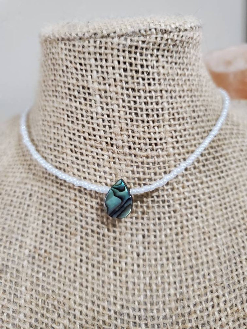 Abalone paua shell seed bead choker necklace