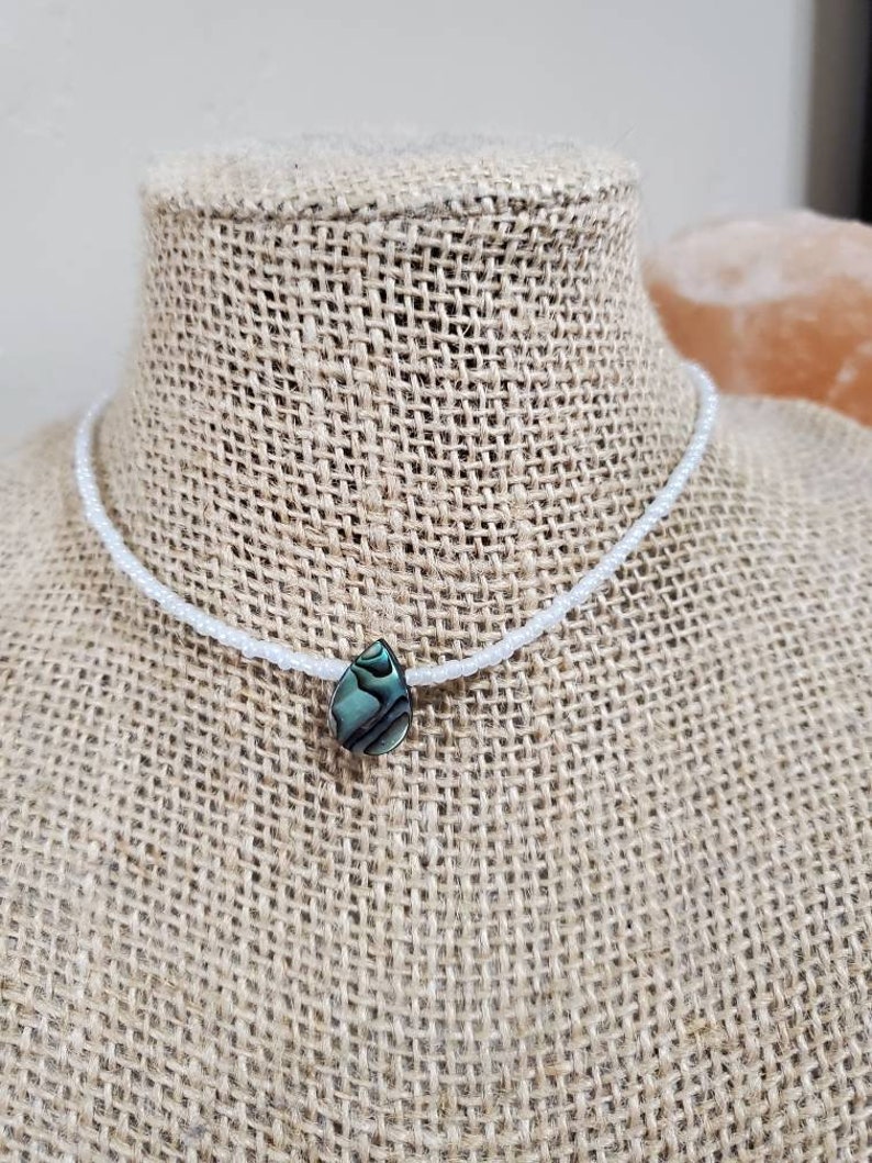 Abalone paua shell seed bead choker necklace