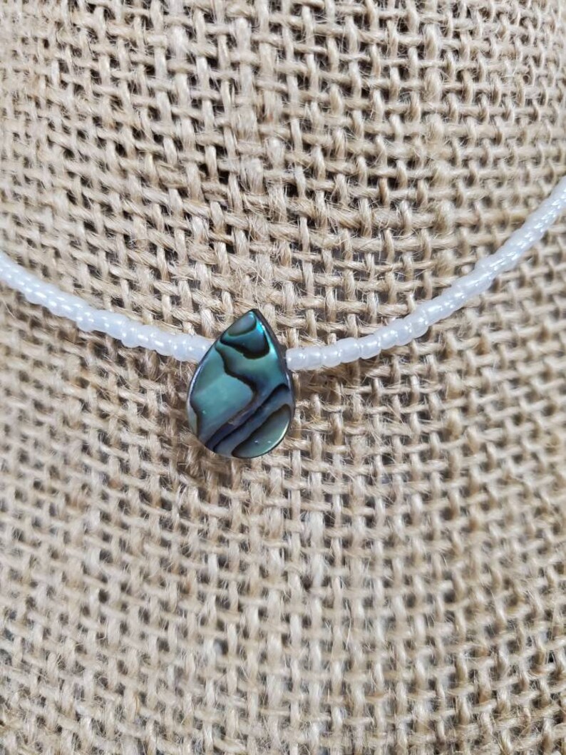 Abalone paua shell seed bead choker necklace