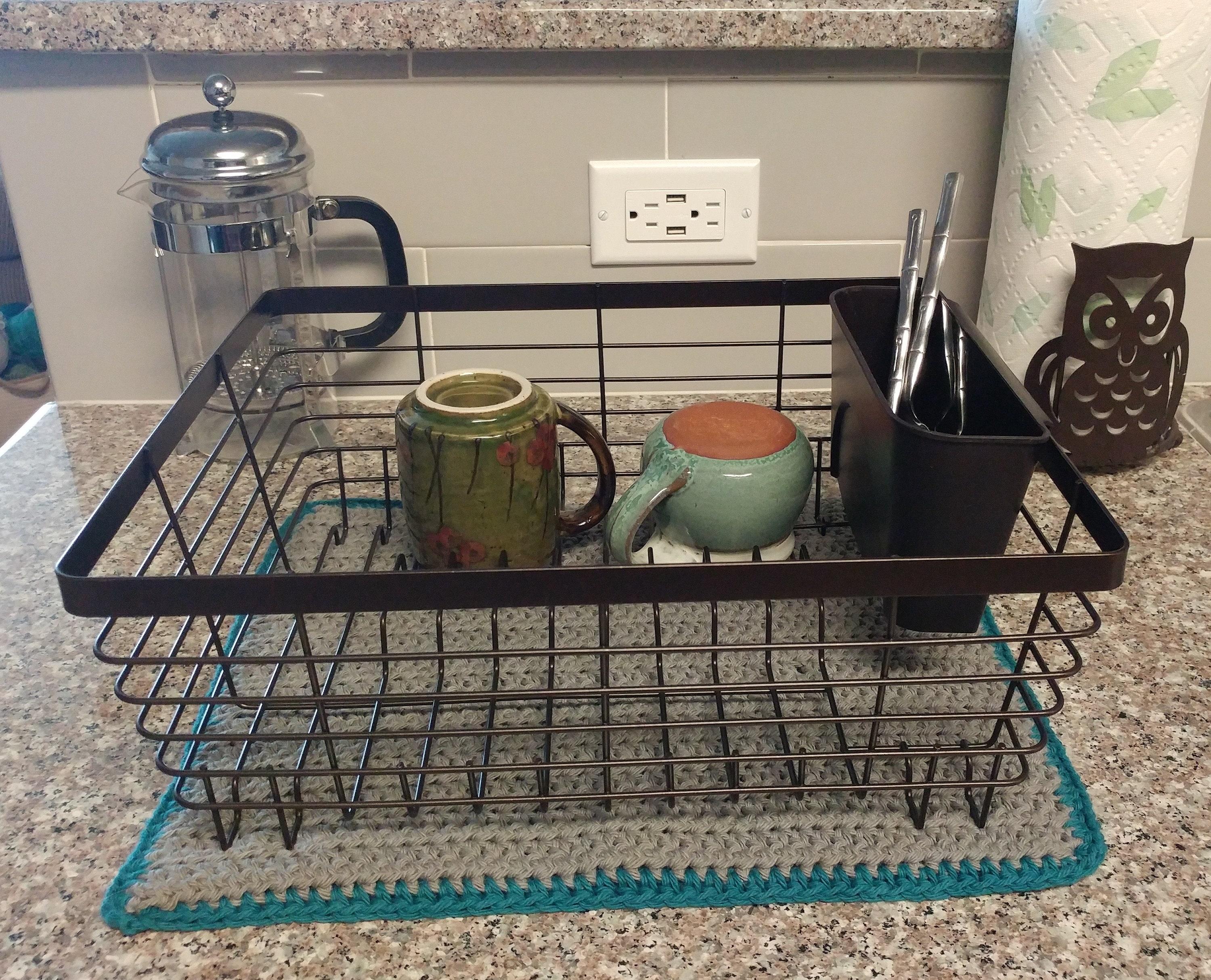 Outhouse Dish Mats for Counter,Fern Green and Dark Brown Dish Drainer Mat  and Rack for Countertop 18 X 24 Inch