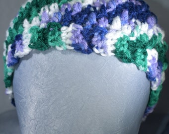 Crochet Headband Ear Warmer - Green, Purple, White