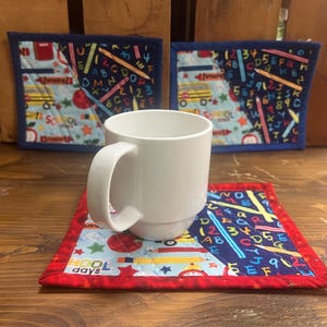 Teacher Mug Rug, Washable Candle Rug, Quilted Table Topper, Large Quilted Coaster, Quilted Snack Mat, Gift