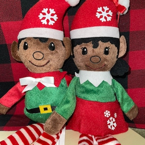 African American deep skin tone Christmas Elf/girl/boy plush/with glasses/adoption certificate/personalized holiday elf/gift wrapped