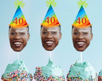 Personalized Photo 40th Birthday Cupcake Toppers (Digital File)