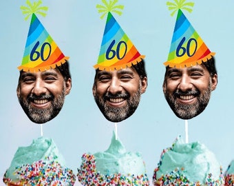 Personalized Face Cupcake Topper, 60th Birthday Party (Digital File)