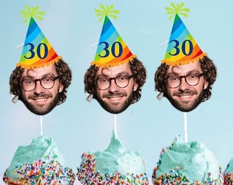 Custom Face Cupcake Toppers, Personalized Birthday Party Decor (Digital File)