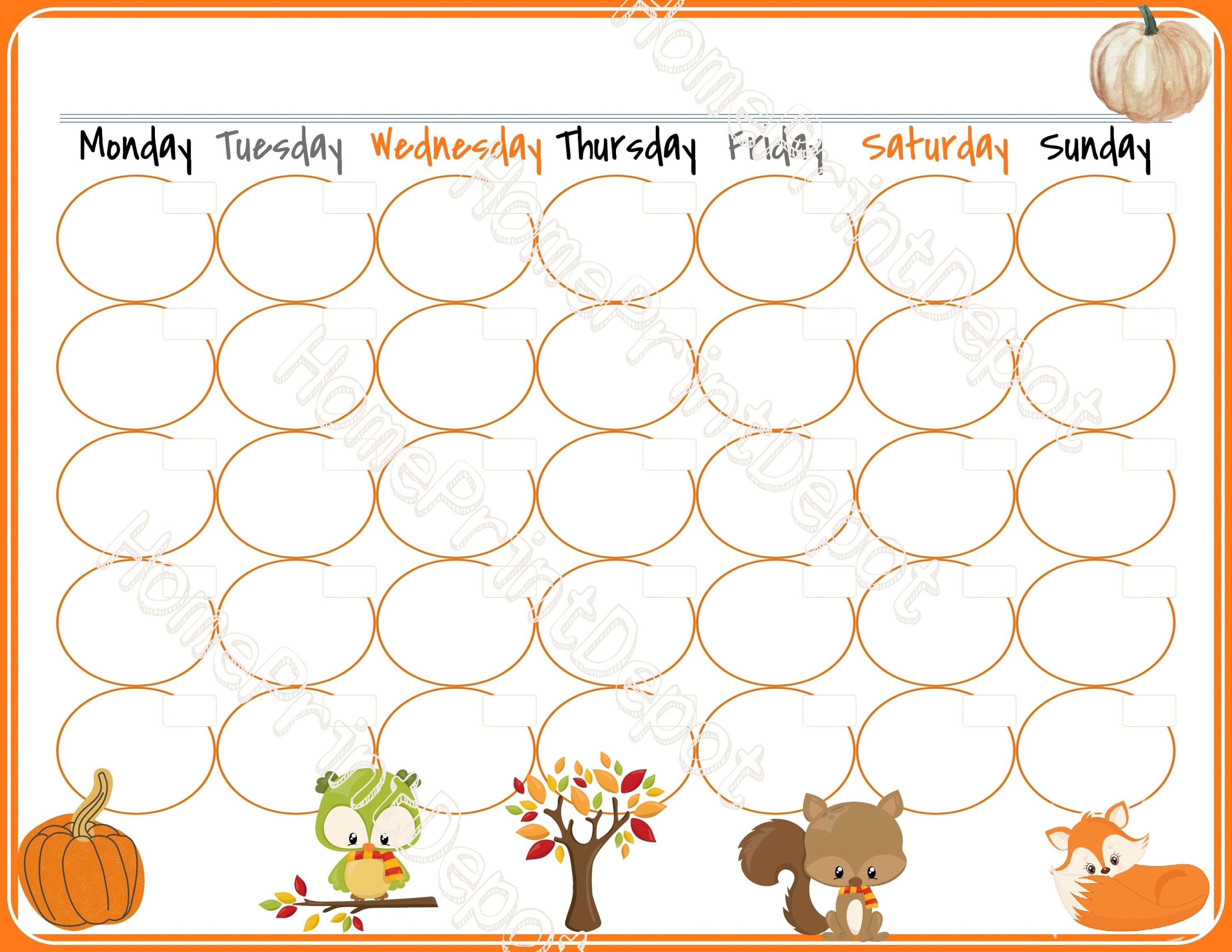 Seasonal Blank Kids Calendar Page Template INSTANT DOWNLOAD Minimalist ...