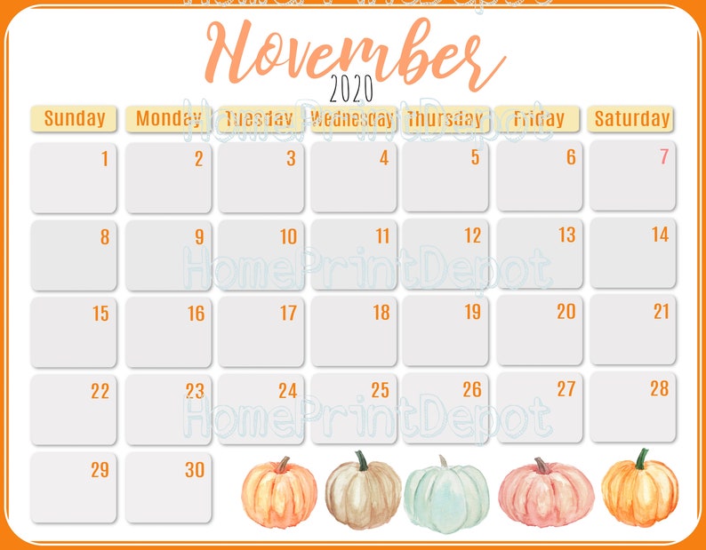 Minimalist November 2020 Calendar Thanksgiving Planer | Etsy