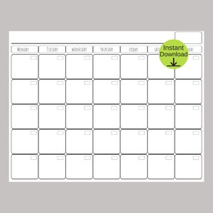 8.5 x 11  Blank Calendar Page Template | INSTANT DOWNLOAD | Minimalist Calendar, Simple Calendar,