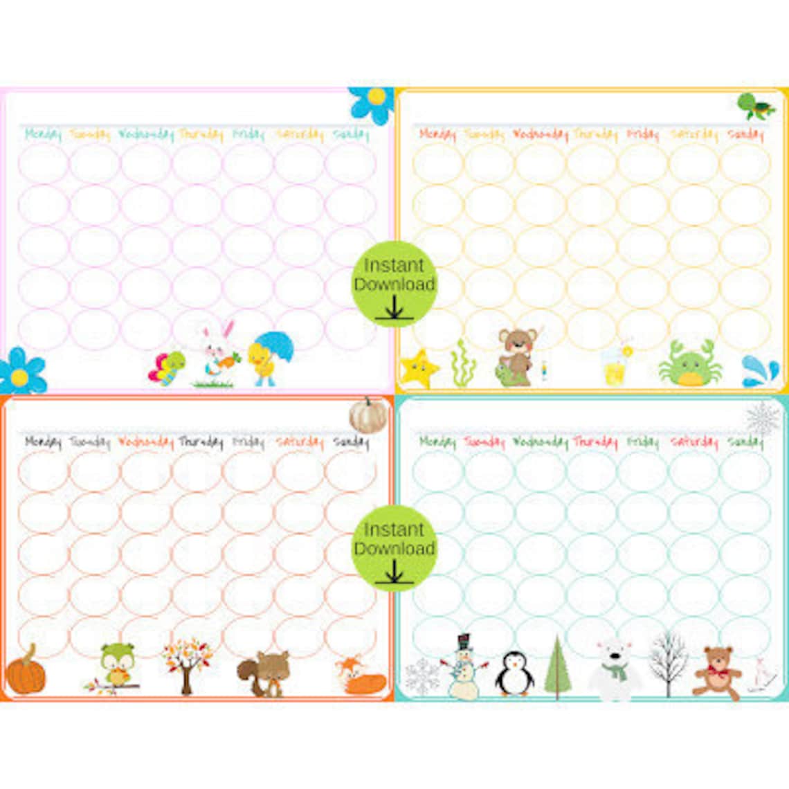 Seasonal blank kids calendar page template instant download etsy