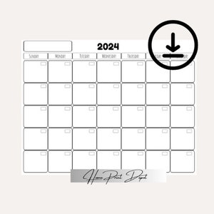 8.5 x 11  Blank 2024 Calendar Page Template | Monthly Planner | Minimalist Calendar | Sunday-Saturday