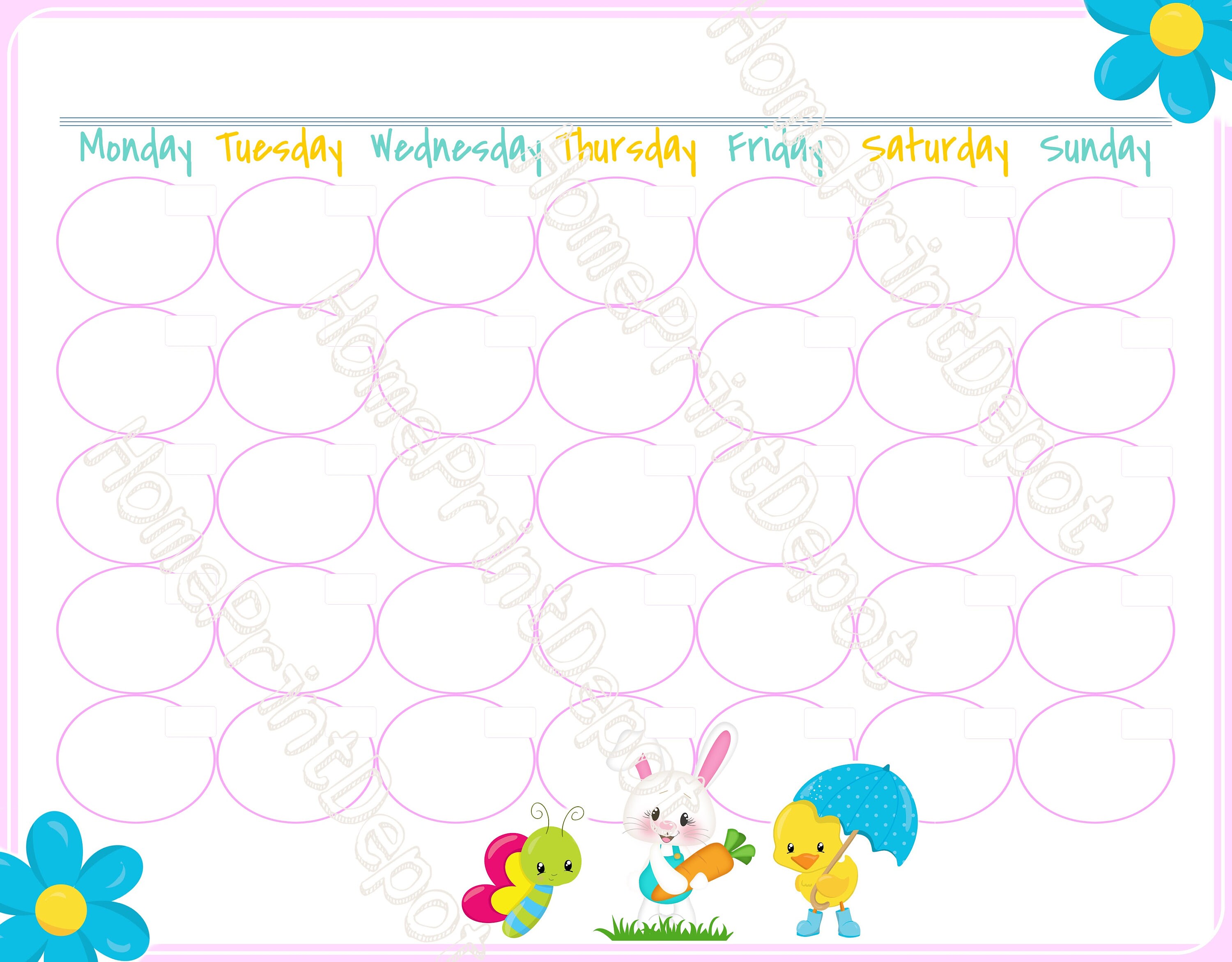 Seasonal Blank Kids Calendar Page Template INSTANT DOWNLOAD Minimalist ...