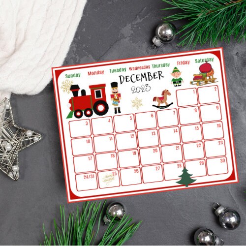 December Calendar 2023, INSTANT DOWNLOAD, Holiday Planer, Christmas