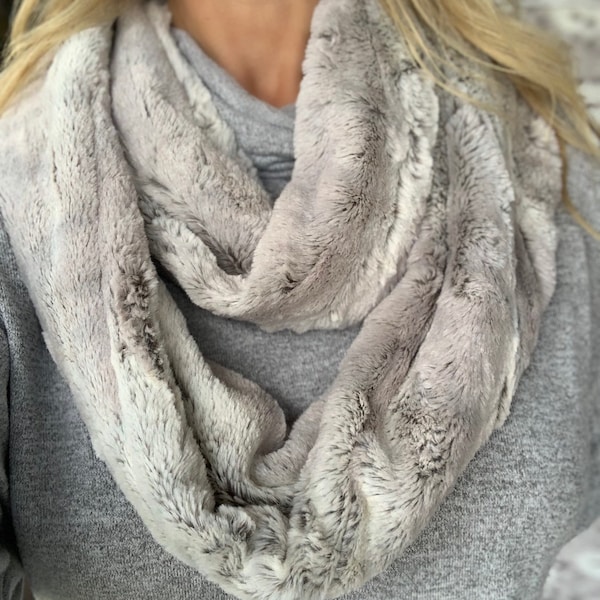 Silver Fox Luxe Cuddle Infinity Scarf. Minky  Infinity Scarf, Fox Faux Fur Scarf