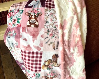 Personalized Cowgirl Minky Baby Blanket, Luxe Cuddle Fabric