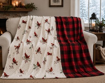Handmade Cardinal Frost Flight Minky Blanket, Luxe Cuddle Blanket