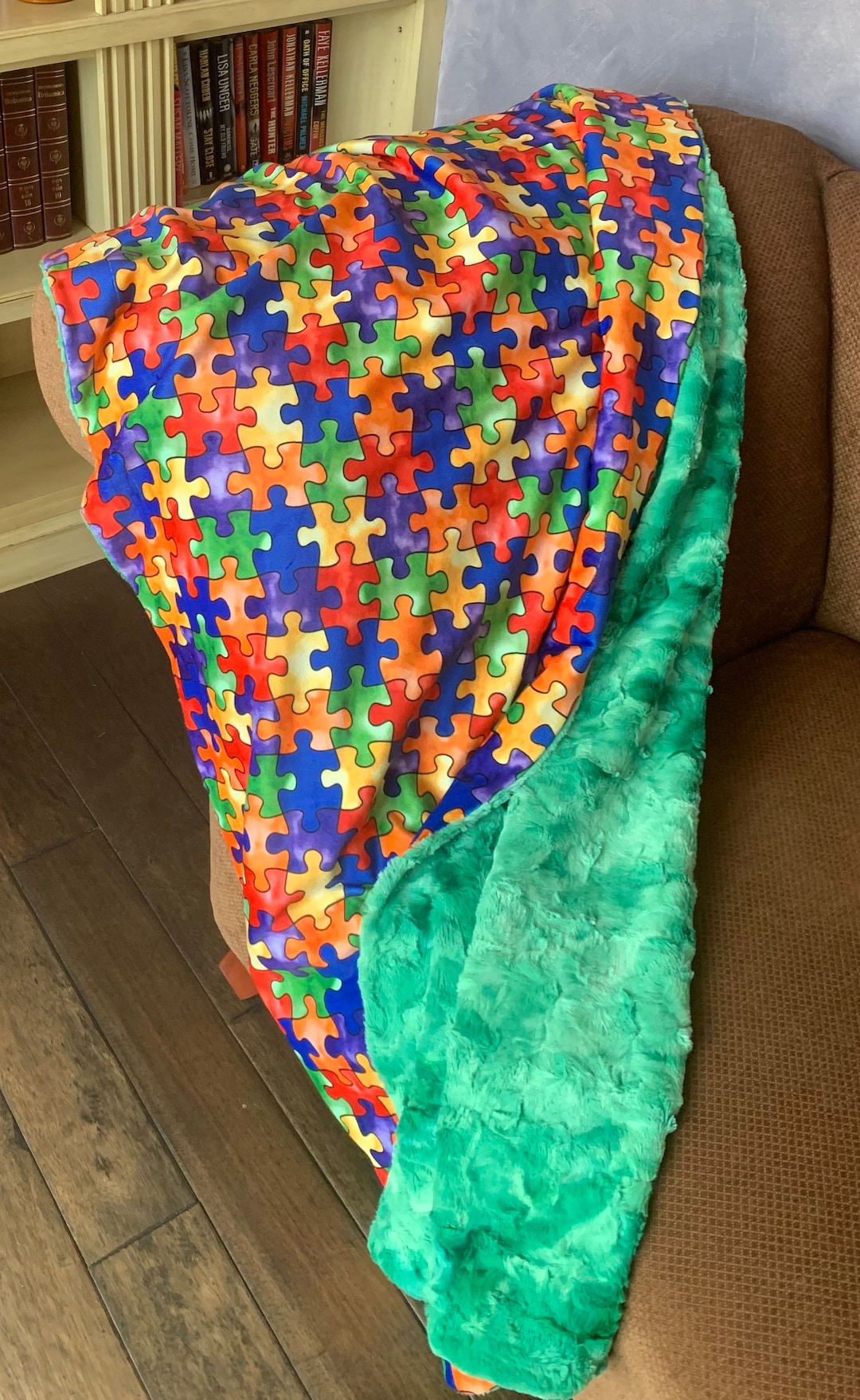 Handmade Luxury MINKY Blanket, Digital Puzzle Print Cuddle Fabric With